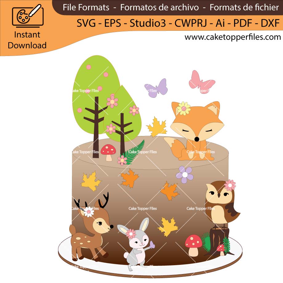 Forest Animals Rabbit Fox Cake Topper Cut File 