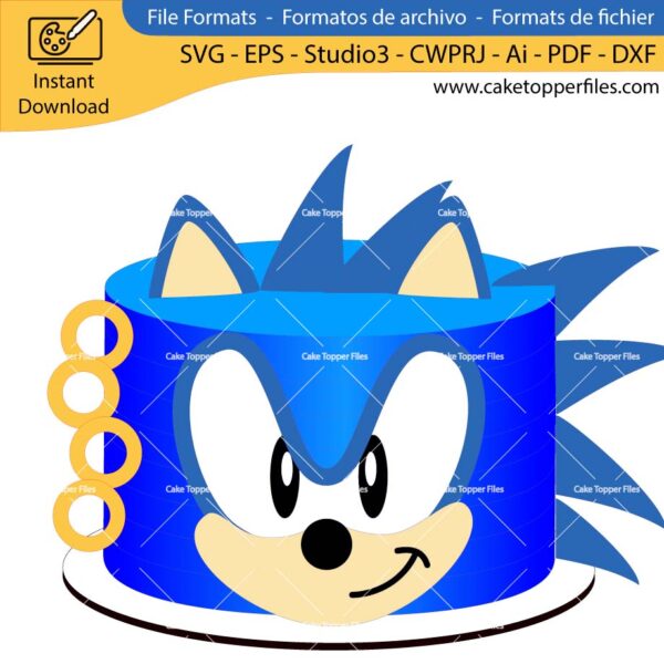 Sonic Head cake topper cutting file Silhouette File, SVG, DXF, PDF, Scanncut, Cricut maker