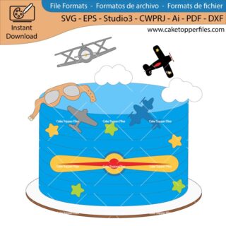 Airplane wings propeller cake topper cutting file Silhouette File, SVG, DXF, PDF, Scanncut, Cricut maker