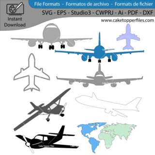 Airplanes World Map cake topper cutting file Silhouette File, SVG, DXF, PDF, Scanncut, Cricut maker