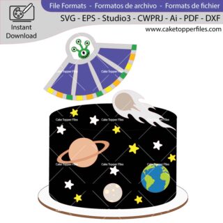 Alien Spaceship cake topper cutting file Silhouette File, SVG, DXF, PDF, Scanncut, Cricut maker