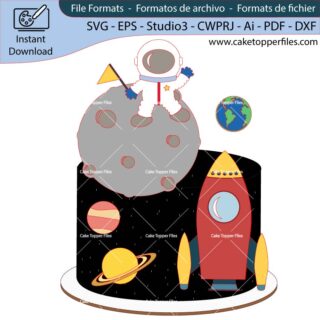 Astronaut Rocket Planets cake topper cutting file Silhouette File, SVG, DXF, PDF, Scanncut, Cricut maker