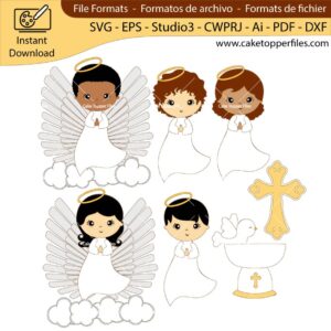 Baptism Angel Wings cake topper cutting file Silhouette File, SVG, DXF, PDF, Scanncut, Cricut maker