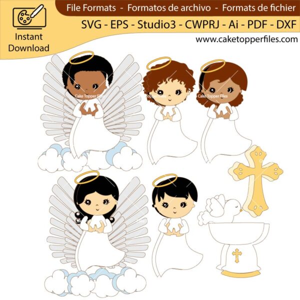 Baptism Angel Wings cake topper cutting file Silhouette File, SVG, DXF, PDF, Scanncut, Cricut maker