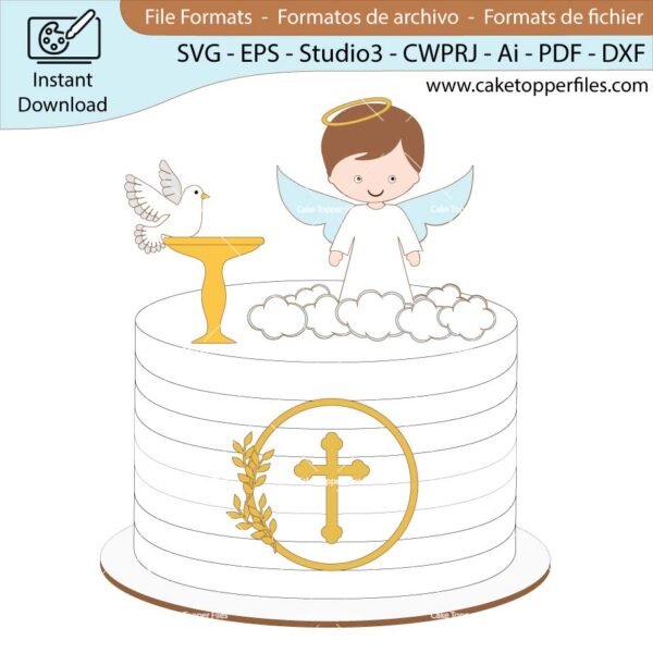 Baptism Little Angel cake topper cutting file Silhouette File, SVG, DXF, PDF, Scanncut, Cricut maker