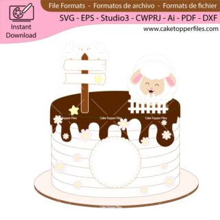 Baptism Sheep Fence cake topper cutting file Silhouette File, SVG, DXF, PDF, Scanncut, Cricut maker