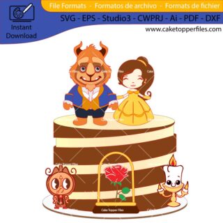 Beauty and the Beast cake topper cutting file Silhouette File, SVG, DXF, PDF, Scanncut, Cricut maker
