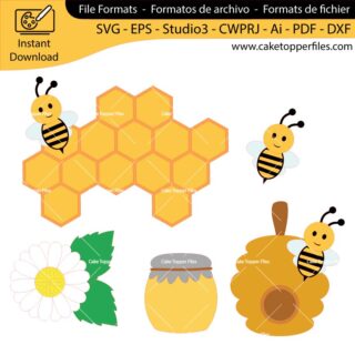 Bee Honeycomb cake topper cutting file Silhouette File, SVG, DXF, PDF, Scanncut, Cricut maker