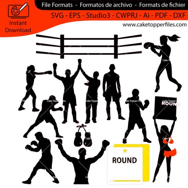 Boxing Sport cake topper cutting file Silhouette File, SVG, DXF, PDF, Scanncut, Cricut maker