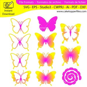 Butterflies Contour cake topper cutting file Silhouette File, SVG, DXF, PDF, Scanncut, Cricut maker