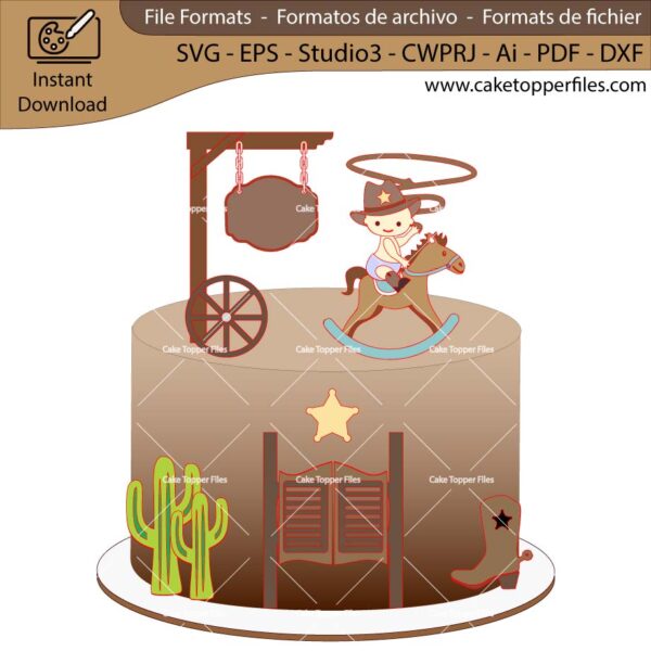 Cowboy Baby Boy cake topper cutting file Silhouette File, SVG, DXF, PDF, Scanncut, Cricut maker