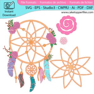 Dream Catcher cake topper cutting file Silhouette File, SVG, DXF, PDF, Scanncut, Cricut maker