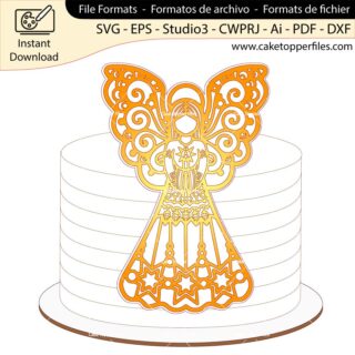 Embroidery Angel cake topper cutting file Silhouette File, SVG, DXF, PDF, Scanncut, Cricut maker
