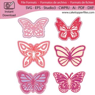 Embroidery Butterflies cake topper cutting file Silhouette File, SVG, DXF, PDF, Scanncut, Cricut maker