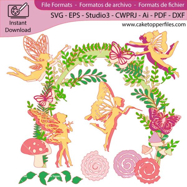 Fairy Garden cake topper cutting file Silhouette File, SVG, DXF, PDF, Scanncut, Cricut maker