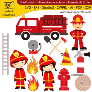 Firefighter cake topper cutting file Silhouette File, SVG, DXF, PDF, Scanncut, Cricut maker