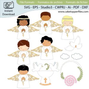 First Communion Embroidery Angel Cake Topper File