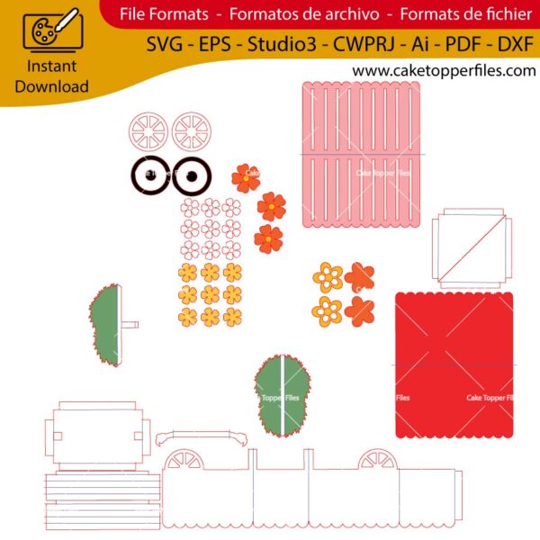 3D Foldable cake topper cutting file Silhouette File, SVG, DXF, PDF, Scanncut, Cricut maker