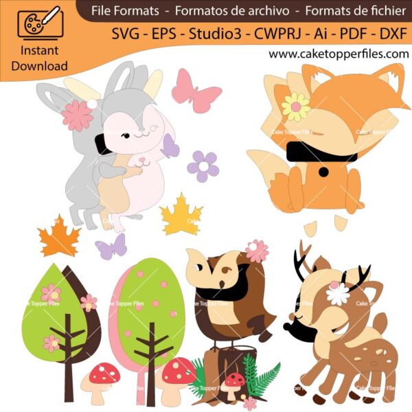 Forest Animals cake topper cutting file Silhouette File, SVG, DXF, PDF, Scanncut, Cricut maker