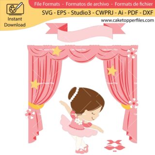 Girl Ballerina Curtain cake topper cutting file Silhouette File, SVG, DXF, PDF, Scanncut, Cricut maker