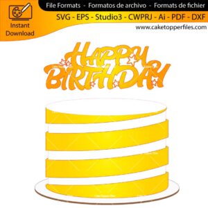 Happy Birthday Stars Cake Topper Cut File