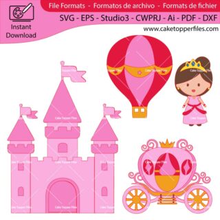 Princess Castle Carriage cake topper cutting file Silhouette File, SVG, DXF, PDF, Scanncut, Cricut maker