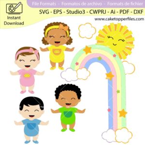 Rainbow Baby cake topper cutting file Silhouette File, SVG, DXF, PDF, Scanncut, Cricut maker