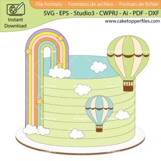 Rainbow Hot Air Balloon cake topper cutting file Silhouette File, SVG, DXF, PDF, Scanncut, Cricut maker