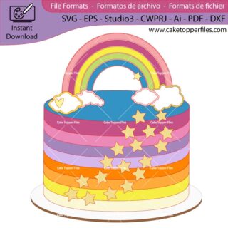 Rainbow Star Heart cake topper cutting file Silhouette File, SVG, DXF, PDF, Scanncut, Cricut maker