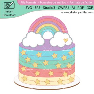 Rainbow Stars cake topper cutting file Silhouette File, SVG, DXF, PDF, Scanncut, Cricut maker