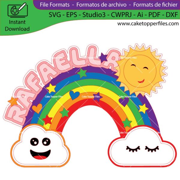 Rainbow Sun cake topper cutting file Silhouette File, SVG, DXF, PDF, Scanncut, Cricut maker