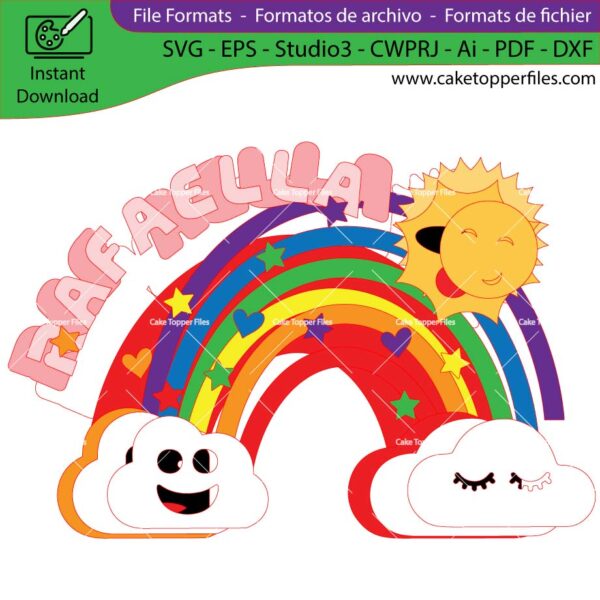 Rainbow Sun cake topper cutting file Silhouette File, SVG, DXF, PDF, Scanncut, Cricut maker