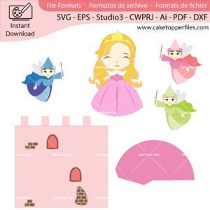 Sleeping Beauty cake topper cutting file Silhouette File, SVG, DXF, PDF, Scanncut, Cricut maker
