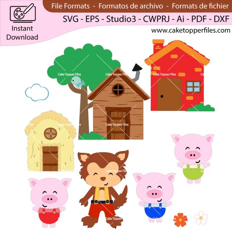 The Three Little Pigs Cake Topper Cut File