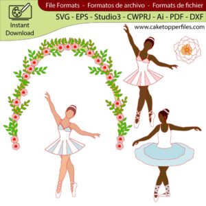 Woman Ballerina cake topper cutting file Silhouette File, SVG, DXF, PDF, Scanncut, Cricut maker