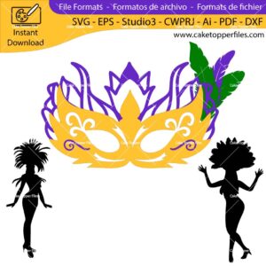 Mardi Gras Carnival Mask cake topper cutting file Silhouette File, SVG, DXF, PDF, Scanncut, Cricut maker
