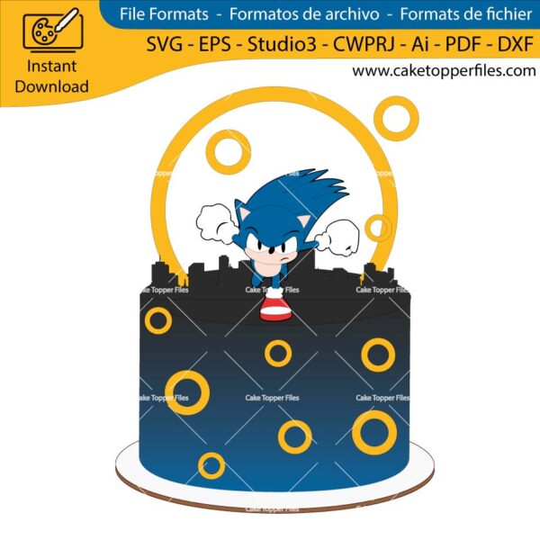 Sonic Running cake topper cutting file Silhouette File, SVG, DXF, PDF, Scanncut, Cricut maker