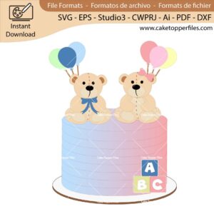 Teddy Bear cake topper cutting file Silhouette File, SVG, DXF, PDF, Scanncut, Cricut maker