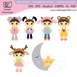 Metoo Dolls Animal Hat cake topper cutting file Silhouette File, SVG, DXF, PDF, Scanncut, Cricut maker