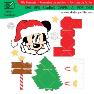 Christmas Minnie Mouse cake topper cutting file Silhouette File, SVG, DXF, PDF, Scanncut, Cricut maker