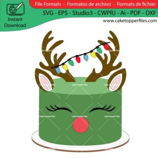 Christmas Reindeer Head cake topper cutting file Silhouette File, SVG, DXF, PDF, Scanncut, Cricut maker