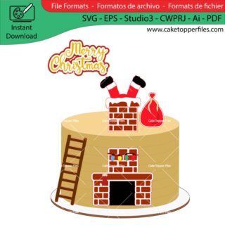 Christmas Santa Claus Fireplace cake topper cutting file Silhouette File, SVG, DXF, PDF, Scanncut, Cricut maker