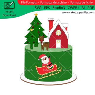 Christmas Santa Claus Sled Reindeer cake topper cutting file Silhouette File, SVG, DXF, PDF, Scanncut, Cricut maker