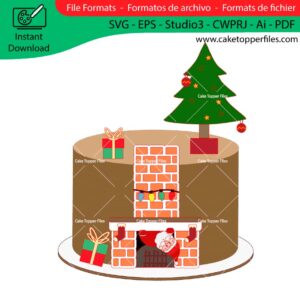 Christmas Santa Claus in the Fireplace cake topper cutting file Silhouette File, SVG, DXF, PDF, Scanncut, Cricut maker