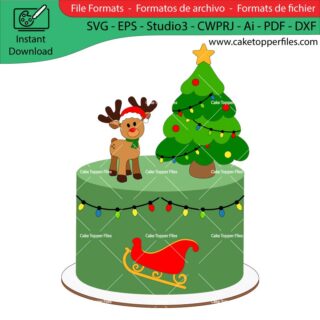 Christmas Tree and Reindeer Sled cake topper cutting file Silhouette File, SVG, DXF, PDF, Scanncut, Cricut maker