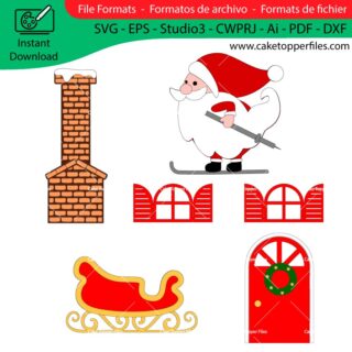 Christmas Skiing Santa Claus cake topper cutting file Silhouette File, SVG, DXF, PDF, Scanncut, Cricut maker