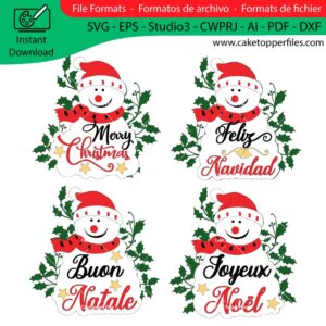 Snowman Merry Christmas cake topper cutting file Silhouette File, SVG, DXF, PDF, Scanncut, Cricut maker
