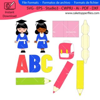 ABC Graduation Girl cake topper cutting file Silhouette File, SVG, DXF, PDF, Scanncut, Cricut maker