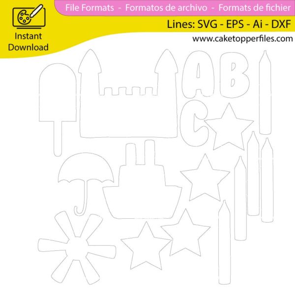 ABC Scribbled cake topper cutting file Silhouette File, SVG, DXF, PDF, Scanncut, Cricut maker