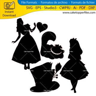 Alice in Wonderland Silhouette cake topper cutting file Silhouette File, SVG, DXF, PDF, Scanncut, Cricut maker